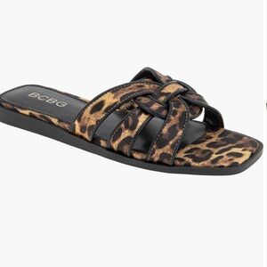 BCBG Leopard-Print Braided Slide Sandals in Brown and Black